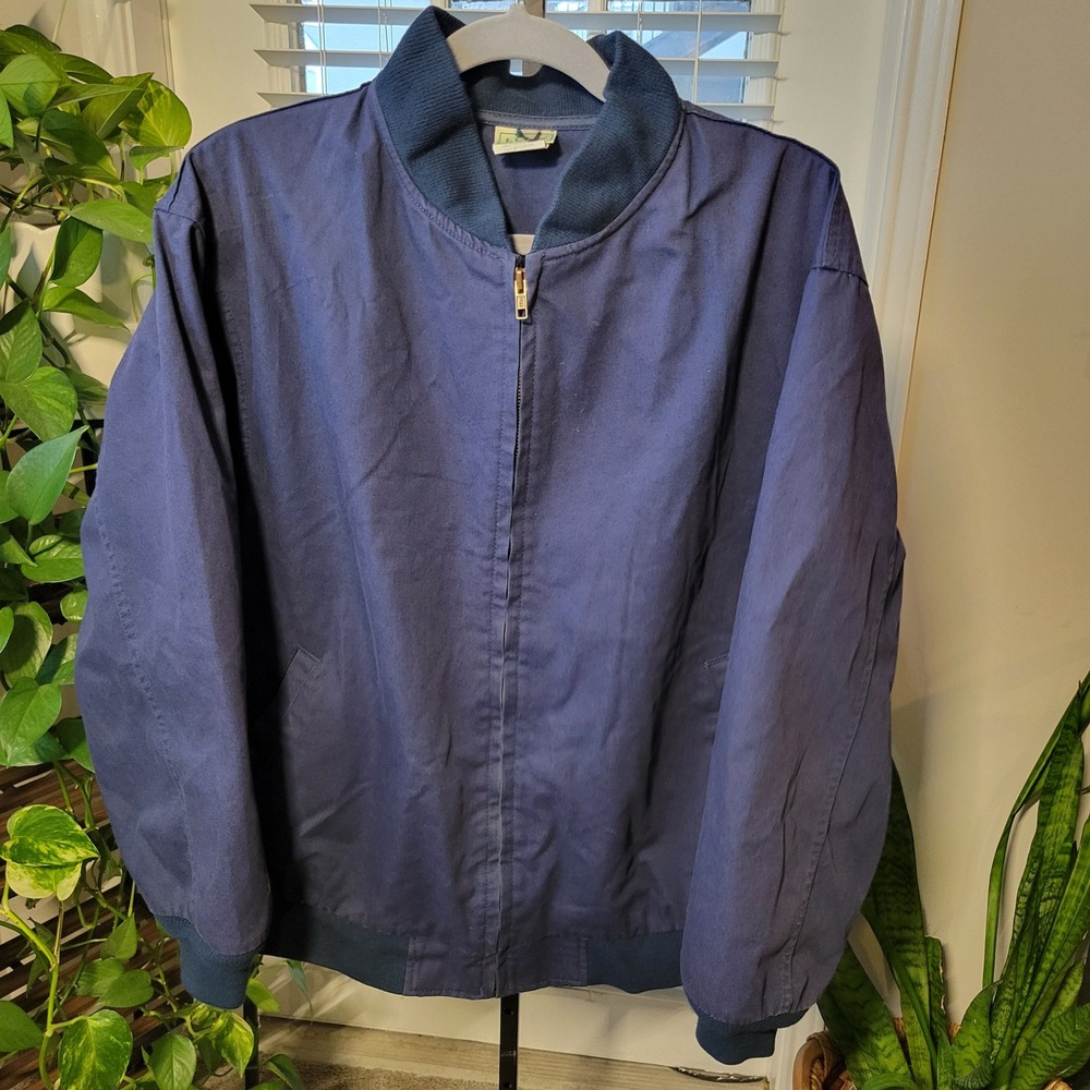 LL Bean Mens Navy Blue Cotton Canvas Full Zip Bomber Jacket Regular Size M